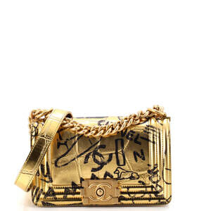 Chanel Small Boy Flap Bag Graffiti Crocodile Embossed Calfskin
